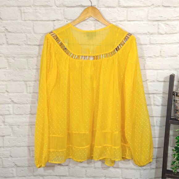 ML Finders Keepers Aspen Yellow Gold Oversized Dot Sheer Belle Top Blouse NWT S - Picture 2 of 11